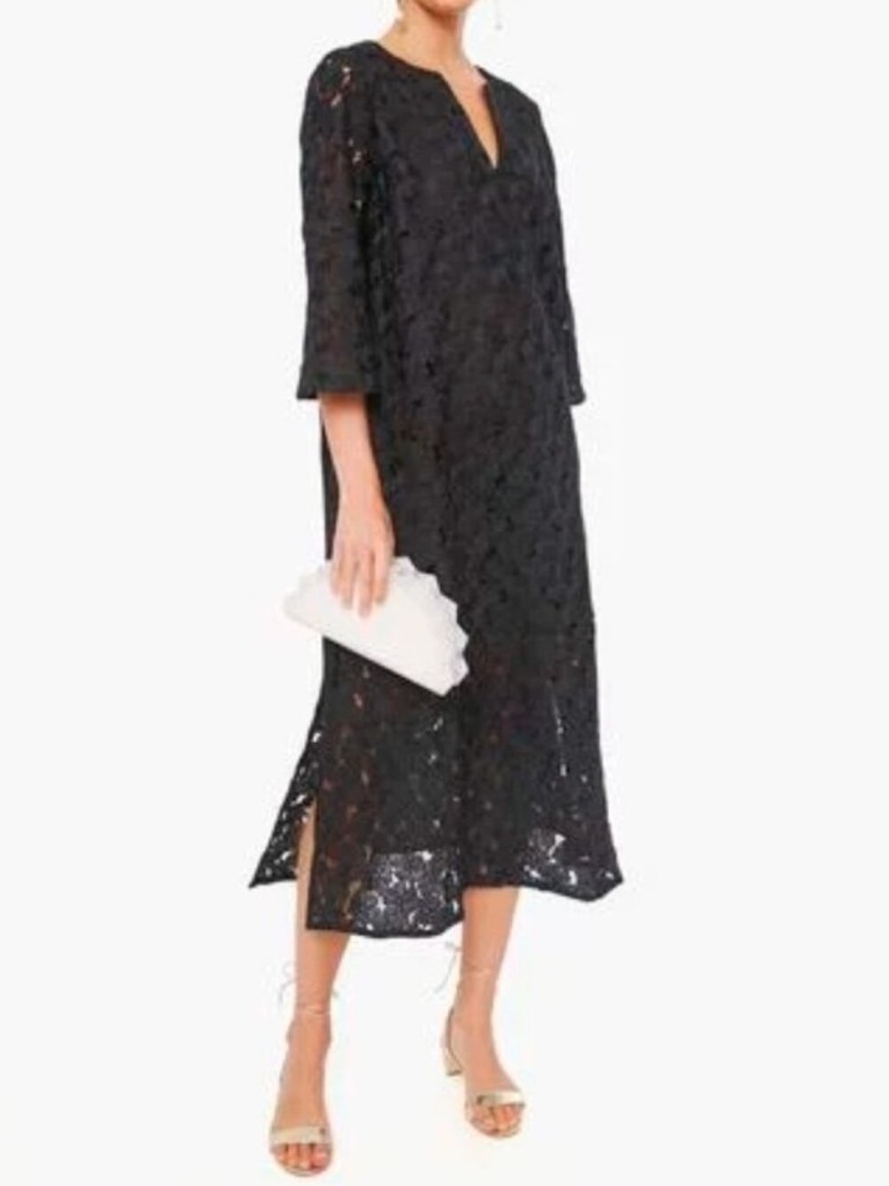 Tuckernuck Black Lace V Neck Relaxed Floral Jamie Midi Dress Black XS